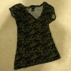 A cotton army green v-neck shirt